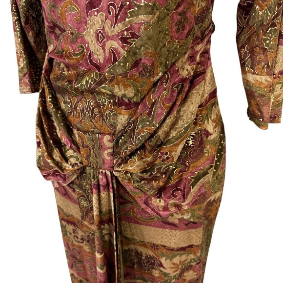 Janine Hand Painted Gold Metallic Mosaic Dress Size Medium Vintage 1980s Italy - Picture 5 of 11